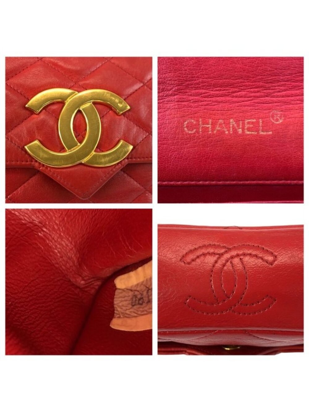 Chanel Vintage Quilted Jumbo CC Logo Red Gold Leather Chain Shoulder Bag - Picture 4 of 9